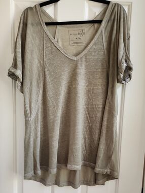 We The Free Olive V-Neck Rolled Sleeve Tunic Top